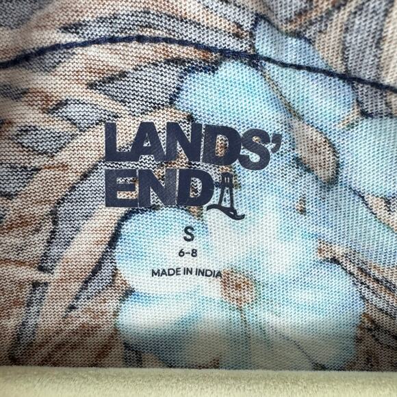 Lands' End 100% Cotton Floral Palm Sleeveless Knee Length Dress Coverup Size S - Picture 7 of 9